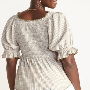 Old Navy women's smocked plaid puff-sleeve baby doll top XL Brand New!